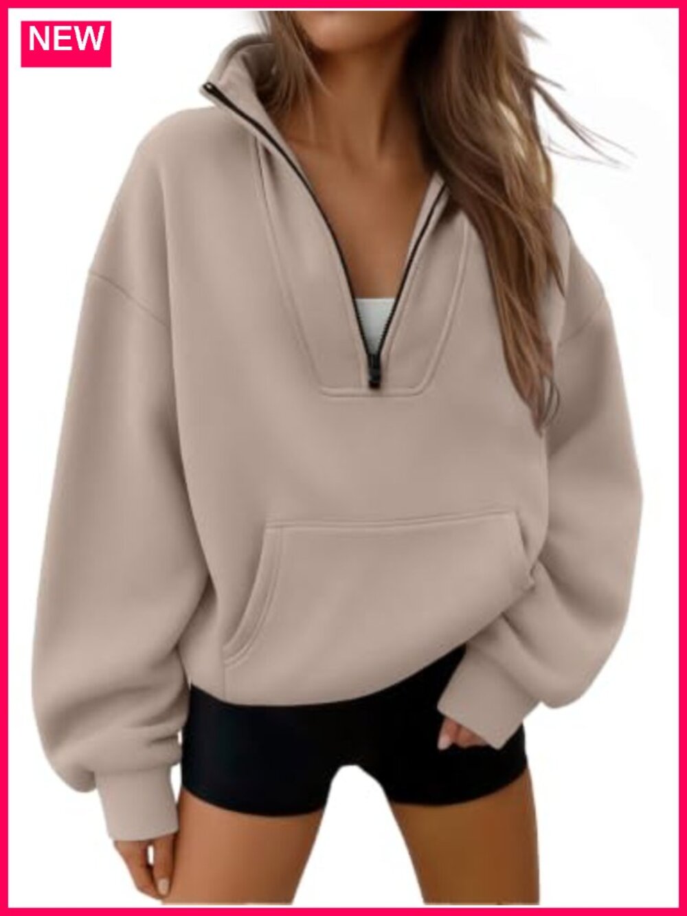 Womens Quarter Half Zip Pullover Sweatshirt Cotton Polyester Hoodie Workout